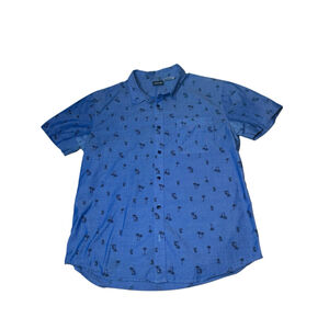 VTG Disney Hawaiian Shirt Men's Size Large Blue Mickey Mouse Palm Tree Print S/S